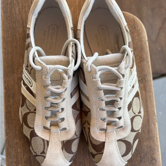 Coach Tan and Cream Patterned Sneakers - Picture 2 of 6